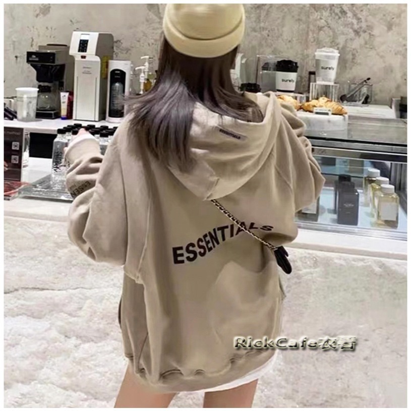 ESSENTIALS 厚款立體字母連帽外套(加絨內裏) 刷毛連帽衛衣 男女長袖上衣-細節圖3
