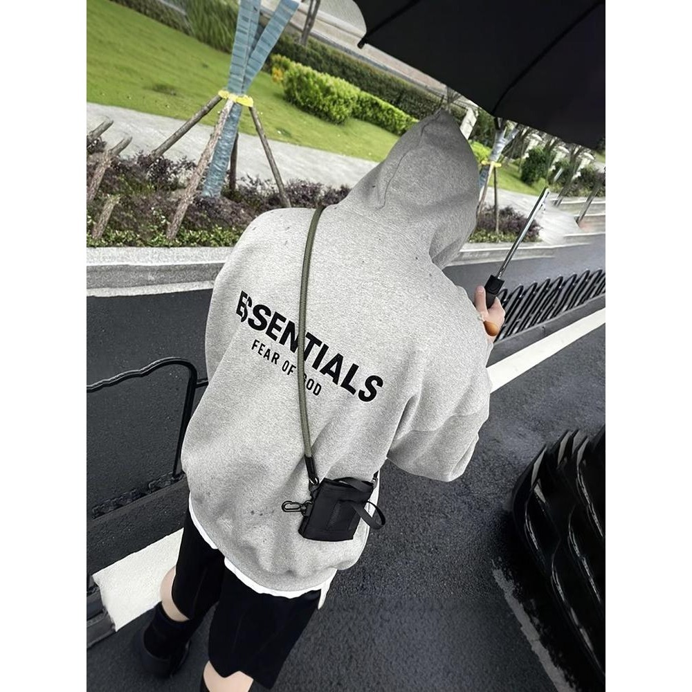 ESSENTIALS 植絨字母帽T(加絨內裏) 刷毛連帽衛衣 男女長袖上衣 情侶衣服-細節圖2