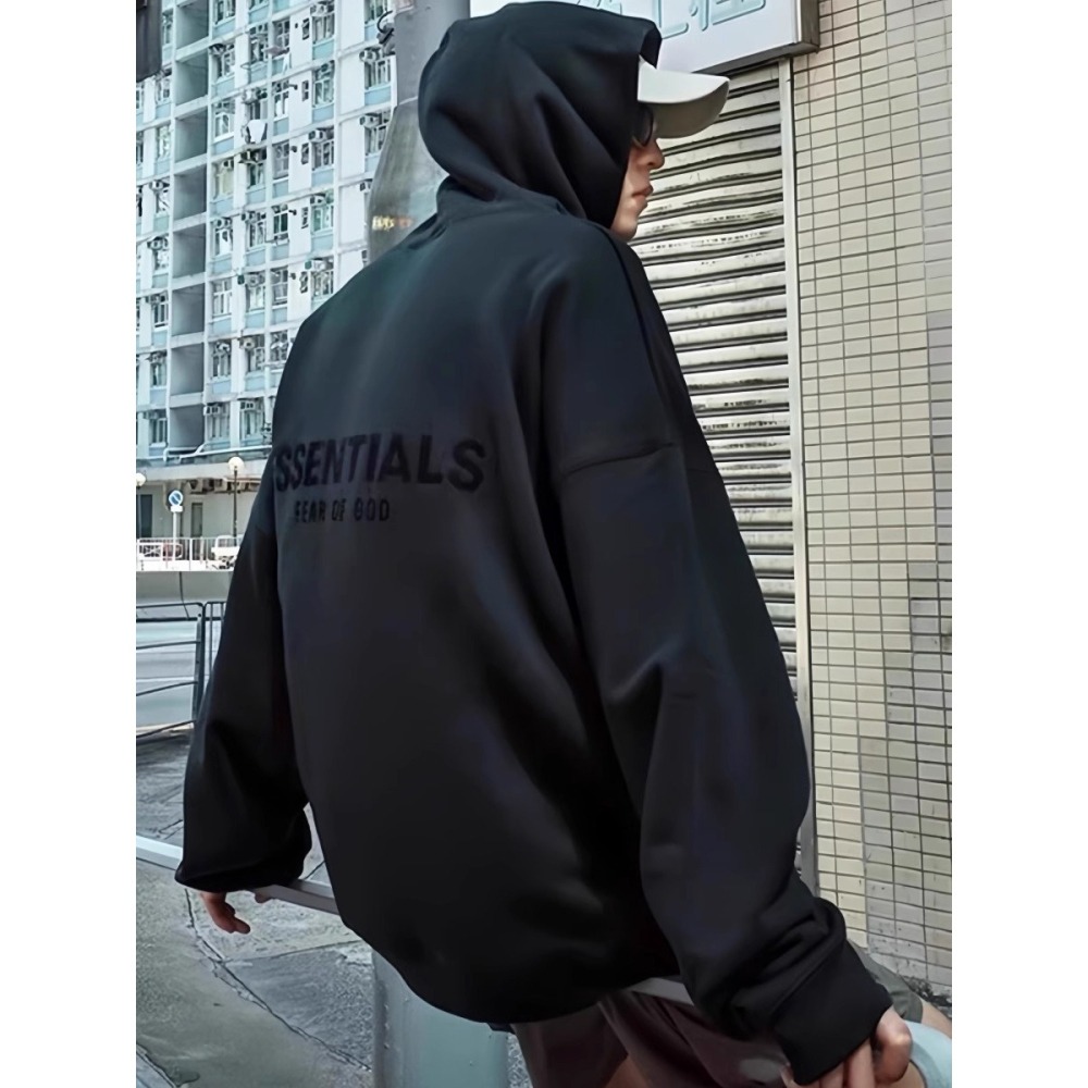 ESSENTIALS 植絨字母帽T(加絨內裏) 刷毛連帽衛衣 男女長袖上衣 情侶衣服-細節圖4