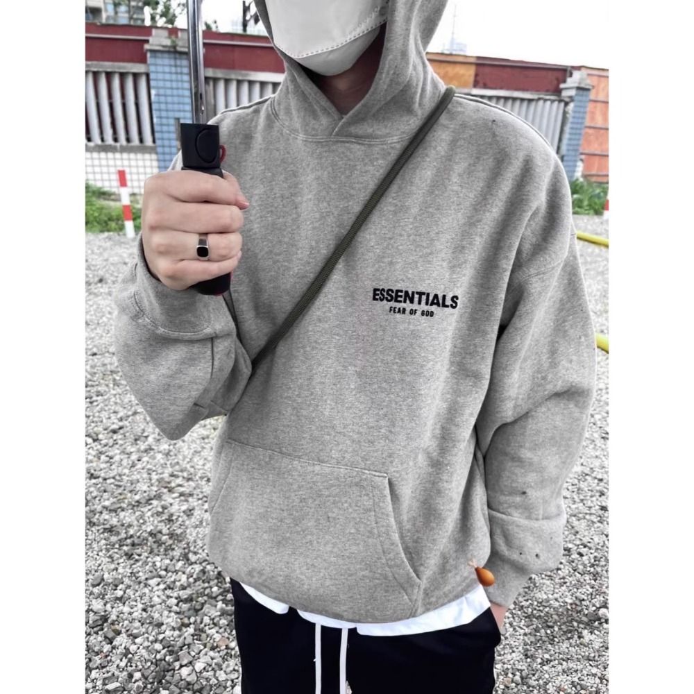 ESSENTIALS 植絨字母帽T(加絨內裏) 刷毛連帽衛衣 男女長袖上衣 情侶衣服-細節圖5