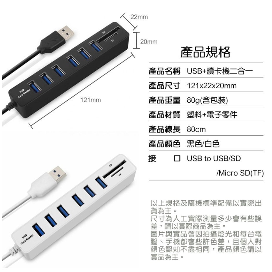 6孔USB讀卡機 HUB 擴充 集線器 USB多孔 隨插即用 迷你讀卡機 記憶卡 讀卡機 延長線-細節圖9