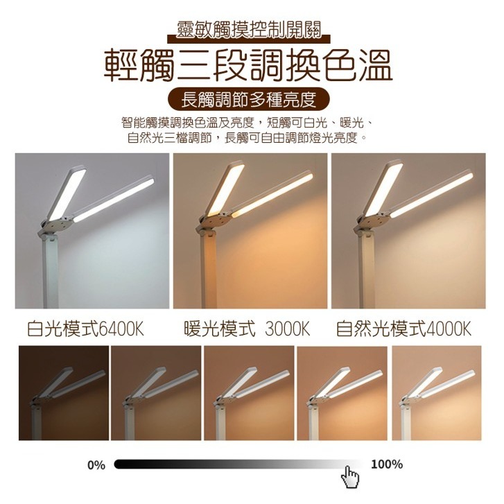 雙頭觸控折疊LED檯燈 插電款 三色調光 折疊檯燈 護眼檯燈 閱讀燈 摺疊燈 護眼檯燈-細節圖4