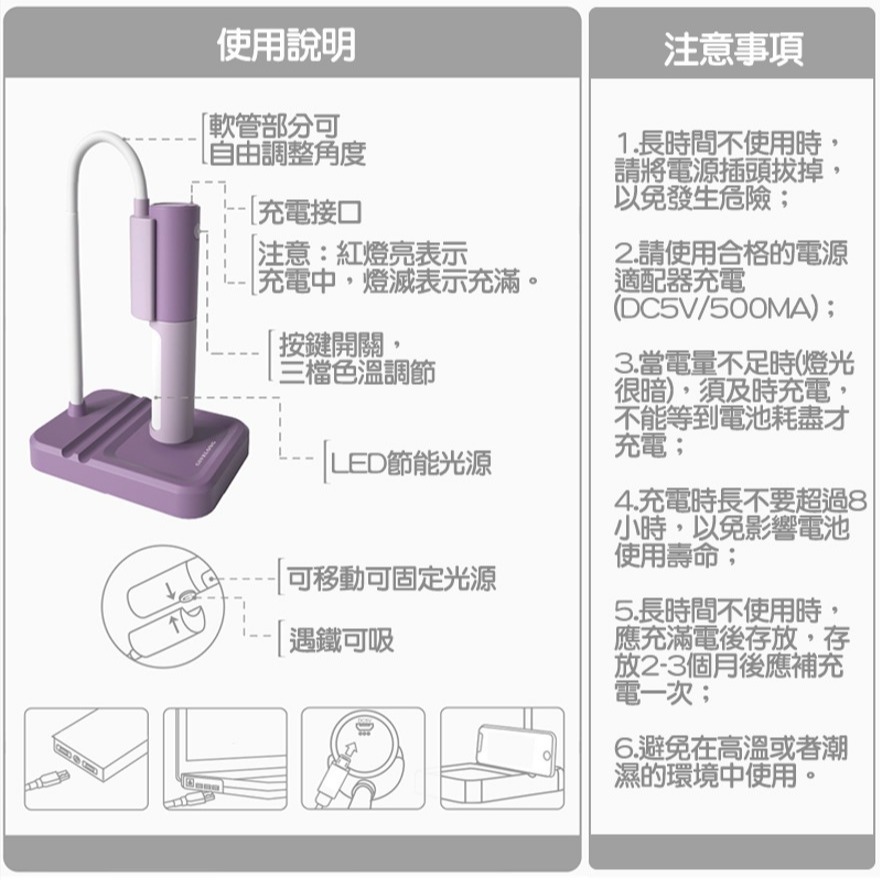 磁吸式多功能護眼檯燈 三檔色溫 可折軟桿 手電筒 床頭燈 護眼燈 閱讀燈 檯燈 小夜燈 夜燈 燈-細節圖8