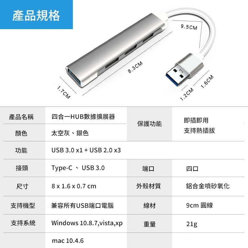 四合一數據擴展器 四孔USB 分線器 Type-C集線器 USB HUB集線器 電腦擴充 擴充USB 延長線 筆電HUB-細節圖11