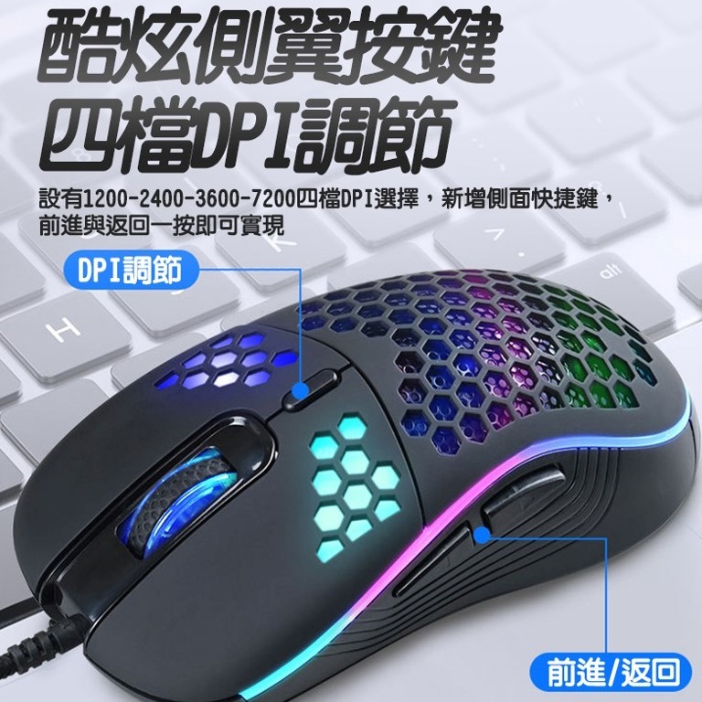 RGB電競滑鼠 有線滑鼠 4段DPI 電競滑鼠 RGB滑鼠 鼠標 遊戲滑鼠 USB滑鼠 電腦滑鼠 滑鼠 輕量化滑鼠-細節圖8