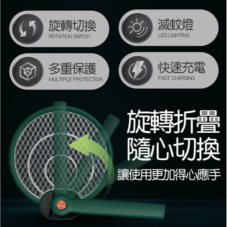 旋轉折疊電蚊拍 三層防護電網 USB充電式電蚊拍 可收納電蚊拍 立式電蚊拍 滅蚊拍 捕蚊拍 滅蚊拍 滅蚊燈-細節圖3