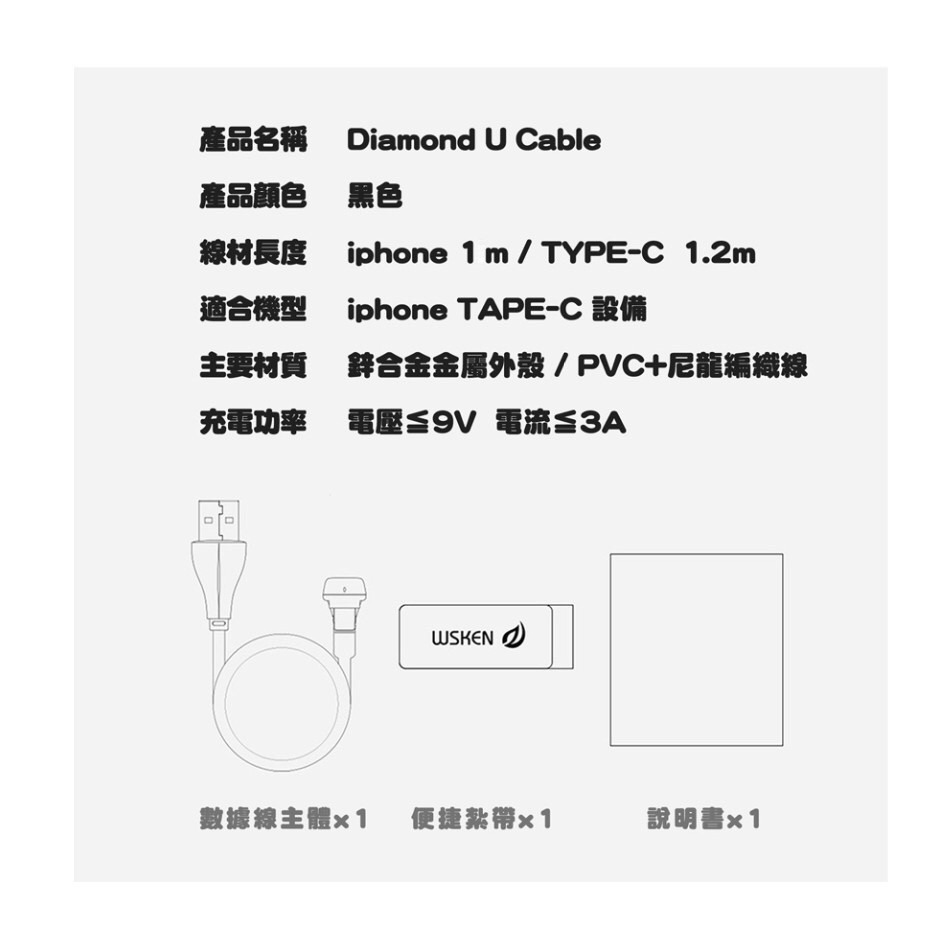 WSKEN U1 U型彎頭充電線 賽車手游 傳輸線 快充線 iphone TYPE-C U型數據線 1.2M 充電 傳輸-細節圖2