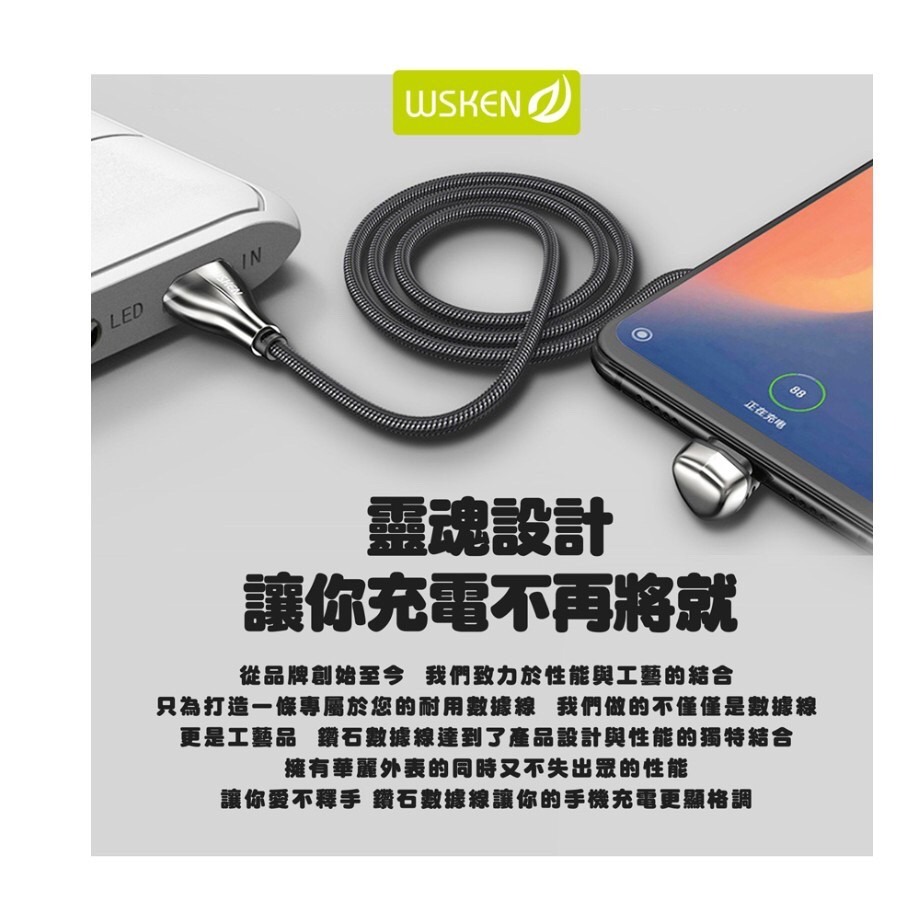 WSKEN U1 U型彎頭充電線 賽車手游 傳輸線 快充線 iphone TYPE-C U型數據線 1.2M 充電 傳輸-細節圖5