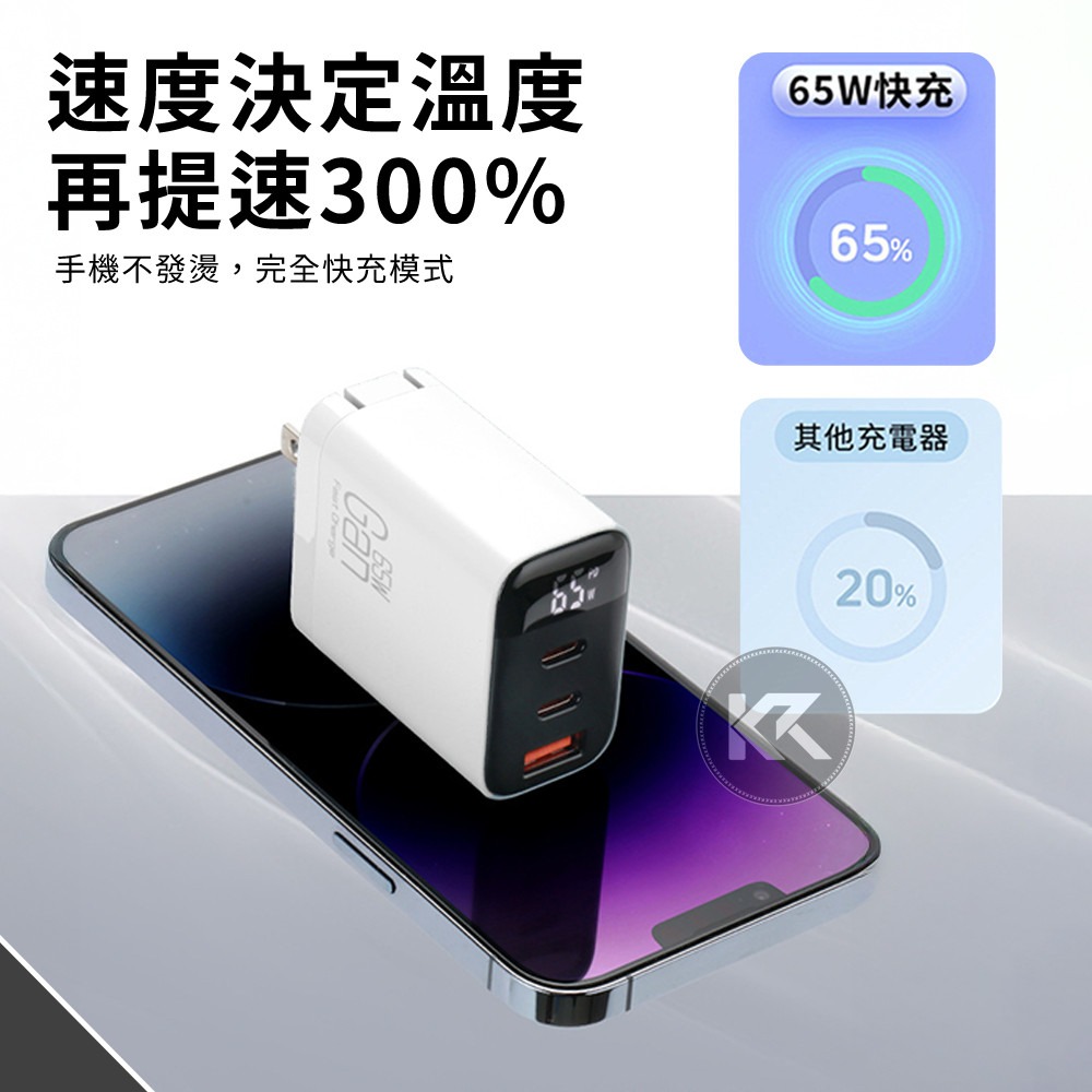 65W氮化鎵充電頭 快充頭 三孔數顯快充頭 TYPE-C快充頭 三孔充電頭 手機充電器 筆電充電器 CYKE充電器-細節圖5