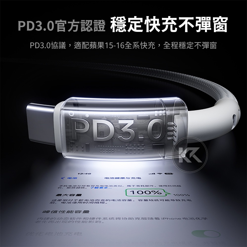 倍思快充充電線 類卡福樂快充線 充電線 傳輸線 雙Type-c PD60W 蘋果充電線 支援Iphone系列-細節圖3