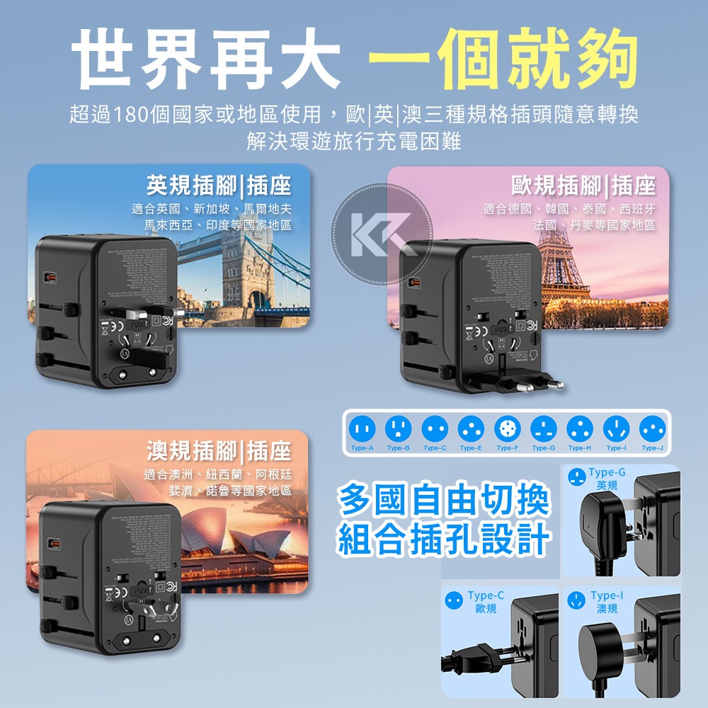 萬國轉接頭 萬國旅行充 轉接頭插座 旅行充電頭 萬用轉接頭 PD35W快充 35W轉接頭 轉換插頭 2500W功率-細節圖6