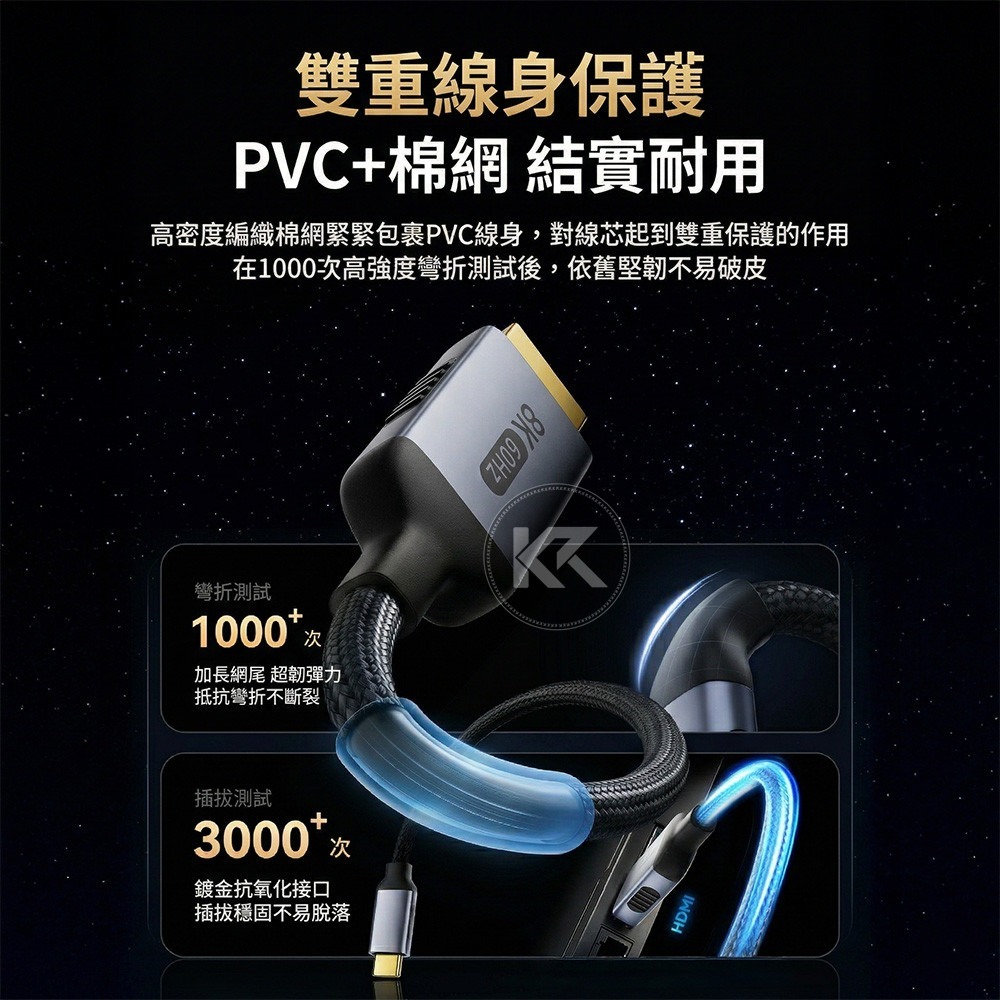 Type-c轉hdmi 8K 60Hz 螢幕轉換線 影音傳輸線 高清投屏 手機投影 平板投影 1.2米 2米 3米-細節圖5