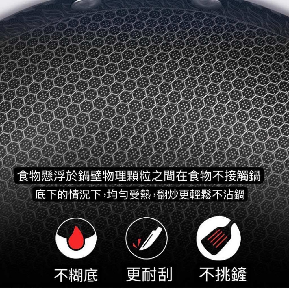 32公分-316不銹鋼蜂巢物理不沾鍋 送鐵鏟 贈玻璃鍋蓋 炒鍋 無塗層 物理不沾 不沾鍋 炒菜鍋-細節圖2