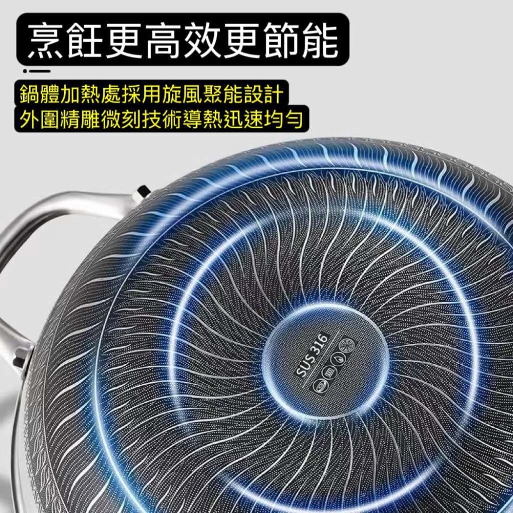32公分-316不銹鋼蜂巢物理不沾鍋 送鐵鏟 贈玻璃鍋蓋 炒鍋 無塗層 物理不沾 不沾鍋 炒菜鍋-細節圖5