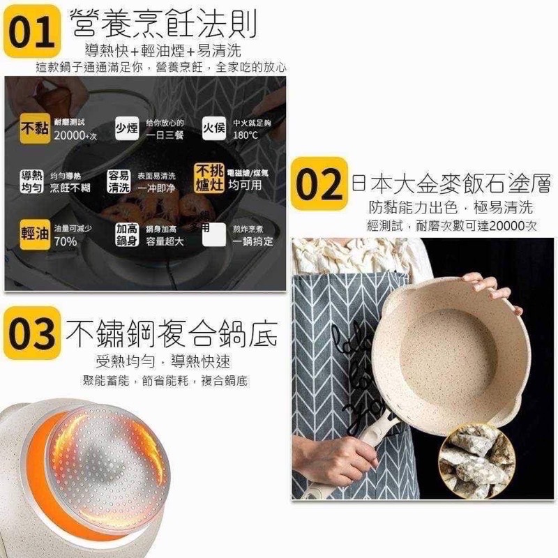 20cm 24cm 28cm火山岩不沾炒鍋 不沾小炒鍋 麥飯石炒鍋 炒鍋 炒菜鍋 煎鍋 平底鍋-細節圖3