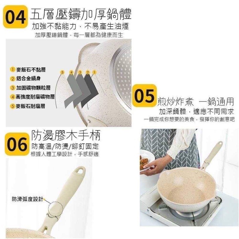 20cm 24cm 28cm火山岩不沾炒鍋 不沾小炒鍋 麥飯石炒鍋 炒鍋 炒菜鍋 煎鍋 平底鍋-細節圖4