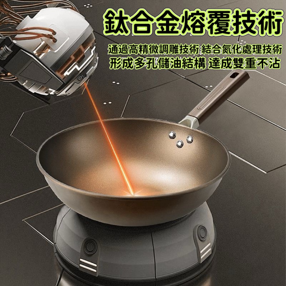 鈦合金不沾炒鍋 鈦盾雙面鈦金鍋 0氟塗層 無塗層 物理不沾 不沾炒鍋-細節圖3