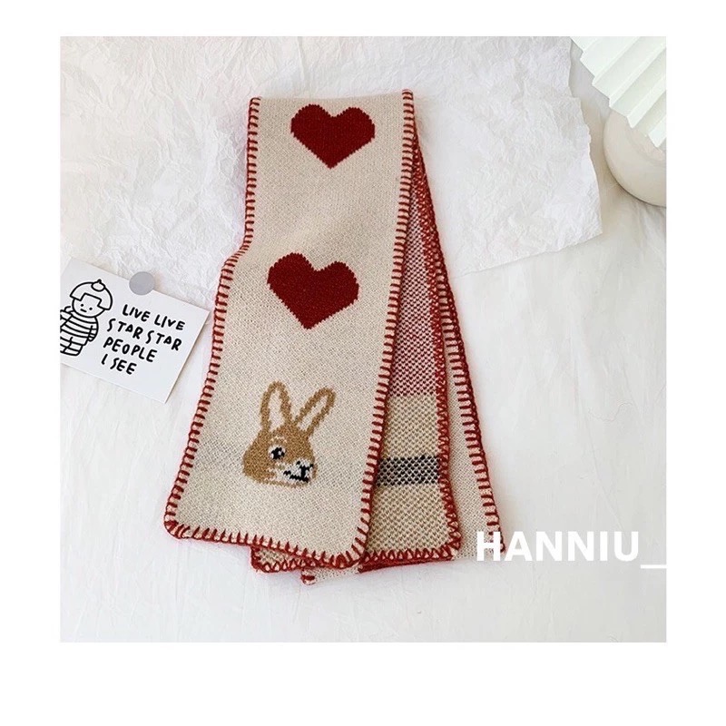 ʜᴀɴɴɪᴜ☺︎︎☺︎︎☺︎︎🐰年「LISA」同款🔥超級可愛的愛心🧡羊毛兔兔圍巾/保暖圍巾-細節圖4