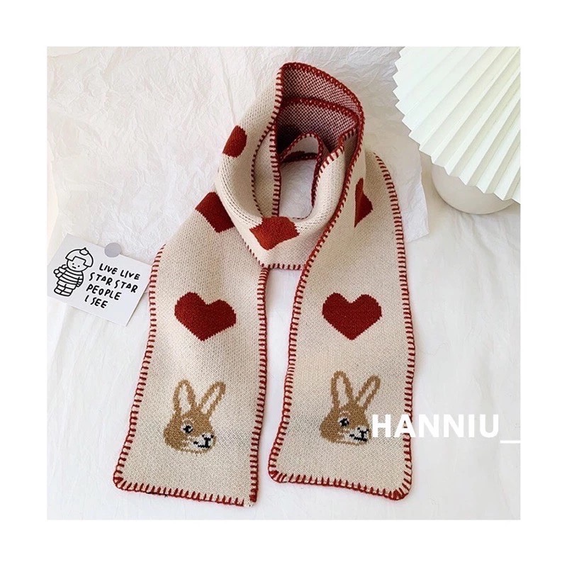 ʜᴀɴɴɪᴜ☺︎︎☺︎︎☺︎︎🐰年「LISA」同款🔥超級可愛的愛心🧡羊毛兔兔圍巾/保暖圍巾-細節圖5