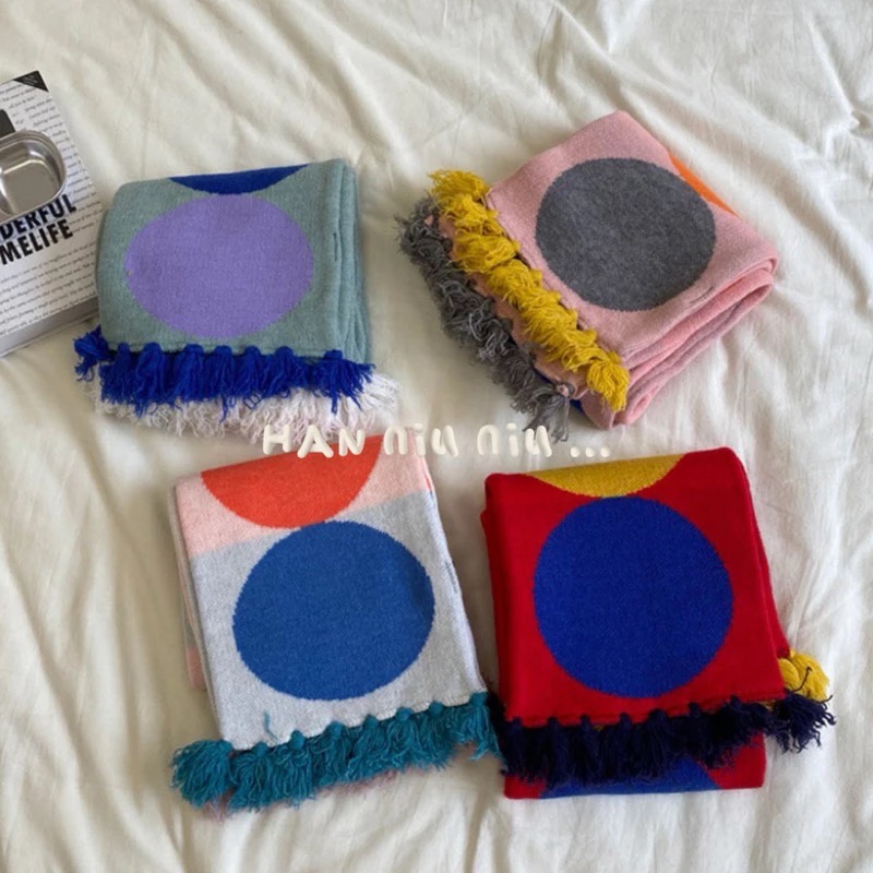 ʜᴀɴɴɪᴜ☺︎︎聖誕交換禮物🎁日系風🟠波點拼色圖騰 保暖針織圍巾/保暖圍脖/造型圍巾 19015-細節圖6