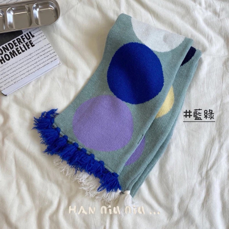 ʜᴀɴɴɪᴜ☺︎︎聖誕交換禮物🎁日系風🟠波點拼色圖騰 保暖針織圍巾/保暖圍脖/造型圍巾 19015-細節圖7