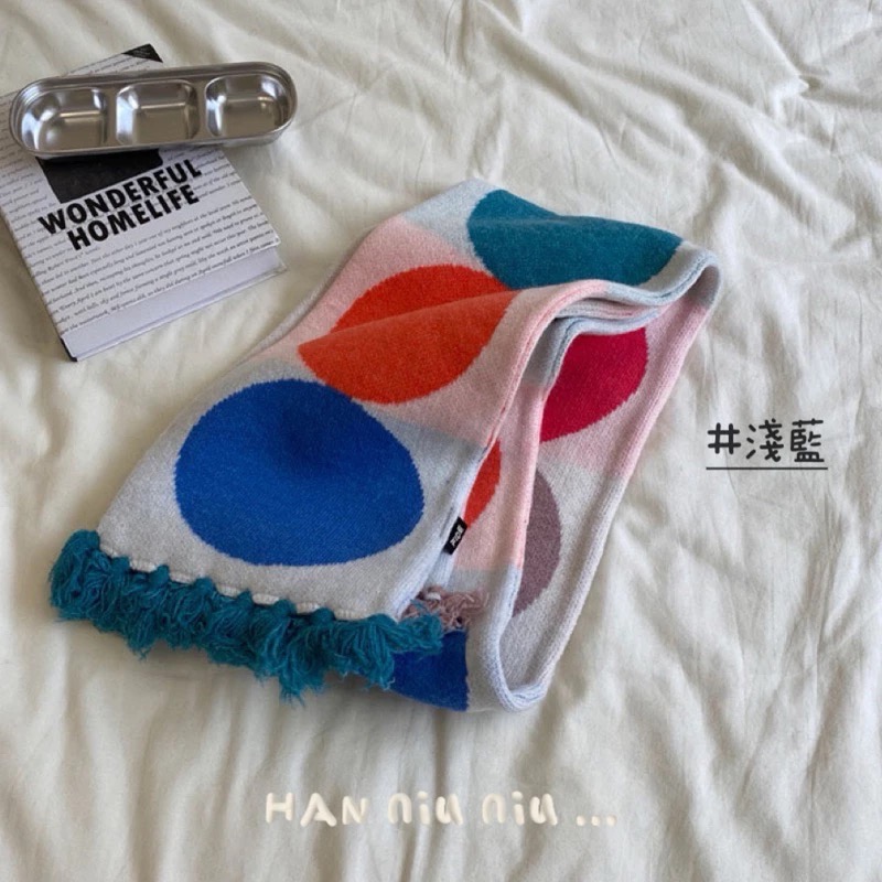 ʜᴀɴɴɪᴜ☺︎︎聖誕交換禮物🎁日系風🟠波點拼色圖騰 保暖針織圍巾/保暖圍脖/造型圍巾 19015-細節圖10