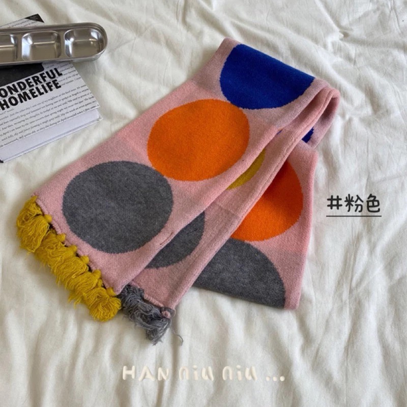 ʜᴀɴɴɪᴜ☺︎︎聖誕交換禮物🎁日系風🟠波點拼色圖騰 保暖針織圍巾/保暖圍脖/造型圍巾 19015-規格圖10