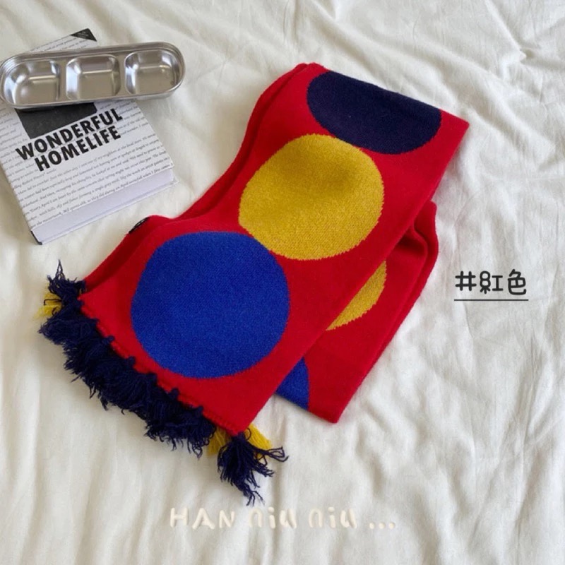 ʜᴀɴɴɪᴜ☺︎︎聖誕交換禮物🎁日系風🟠波點拼色圖騰 保暖針織圍巾/保暖圍脖/造型圍巾 19015-規格圖10