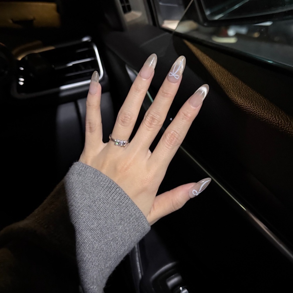 No.003丨微醺藍絲帶 Ribbon Drunk【清透感丨手繪丨貓眼丨裸色系丨ClearGirl】手工穿戴甲-細節圖3