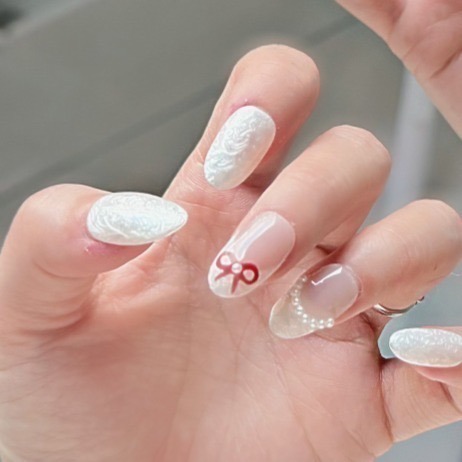 NO.005丨珍妮小姐 【珍珠丨法式丨氣質丨白色系丨蝴蝶結】手工穿戴甲-細節圖3