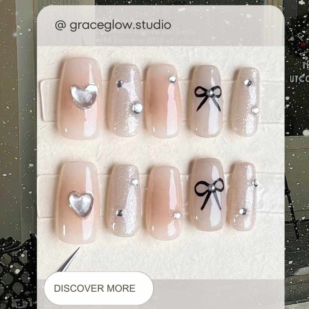 No.007【蝴蝶結丨裸色系丨立體造型丨腮紅】手工穿戴甲-細節圖3