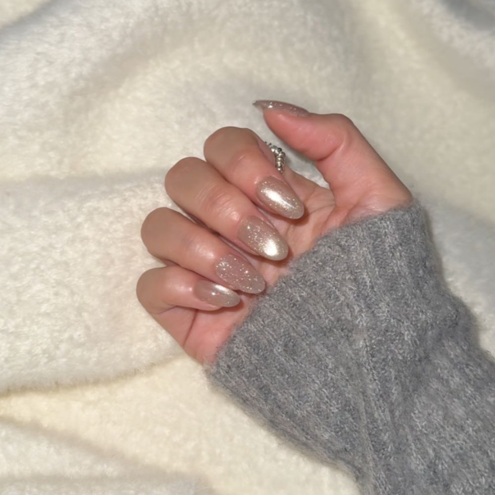 No.011丨夢中的婚禮【ClearGirl丨氣質丨清透感丨裸色系丨貓眼丨碎鑽】手工穿戴甲-細節圖2