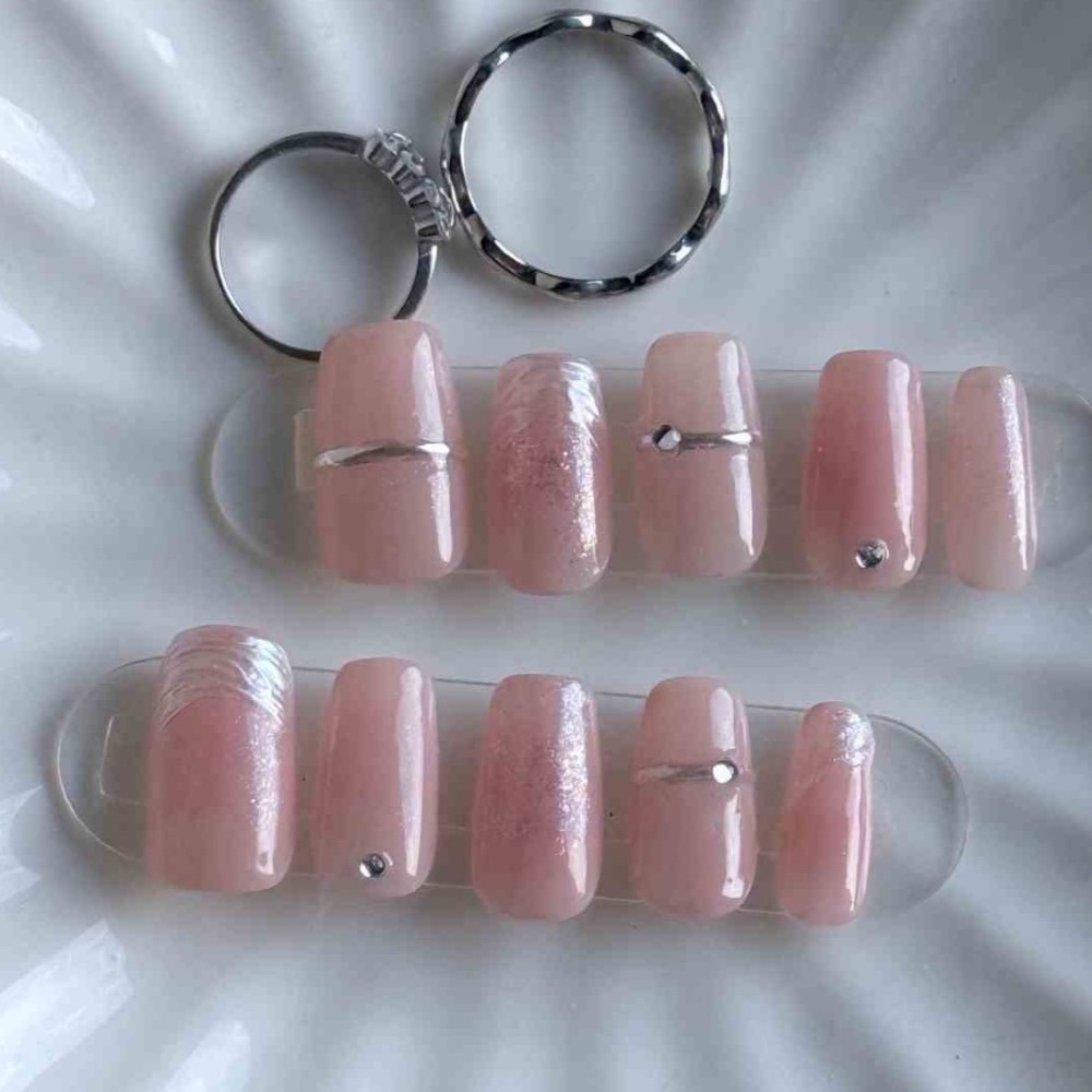 No.017【極光粉丨立體造型丨法式丨氣質丨粉色系丨腮紅丨鑽丨碎鑽】手工穿戴甲-細節圖2