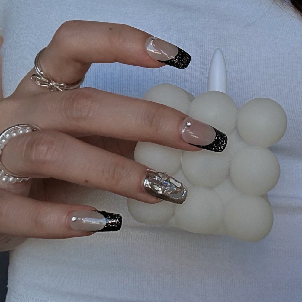 No.018【氣質丨碎鑽丨鑽丨立體造型丨法式丨鏡面丨黑色系丨白色系丨愛心丨波點】手工穿戴甲-細節圖4