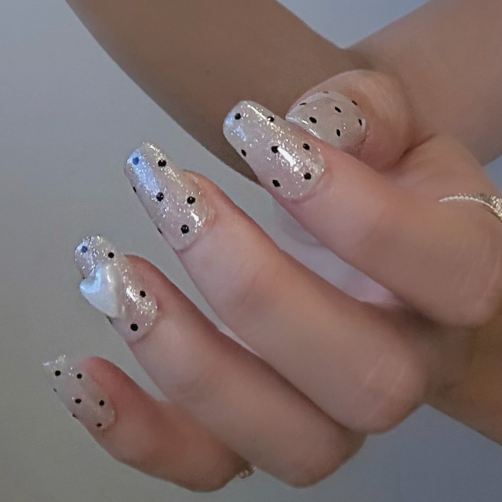 No.018【氣質丨碎鑽丨鑽丨立體造型丨法式丨鏡面丨黑色系丨白色系丨愛心丨波點】手工穿戴甲-細節圖5