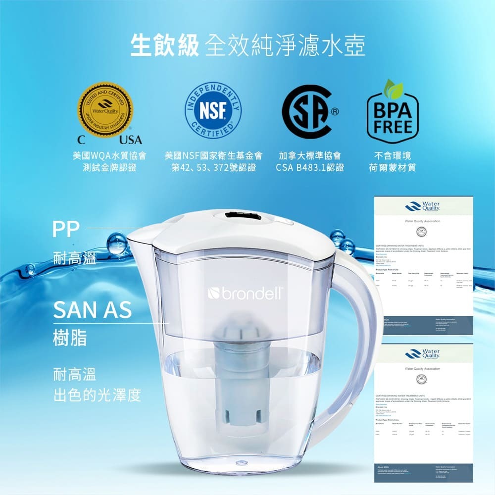 【美國邦特爾】brondell H2O+濾水壺（白）＋1入芯(1壺1芯)-細節圖8