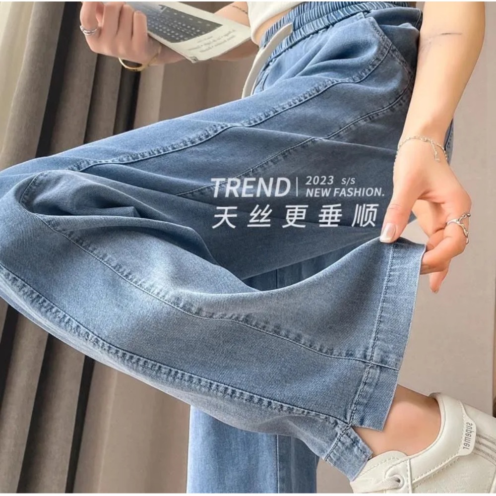 鬆緊腰軟牛仔天絲直筒褲-細節圖2