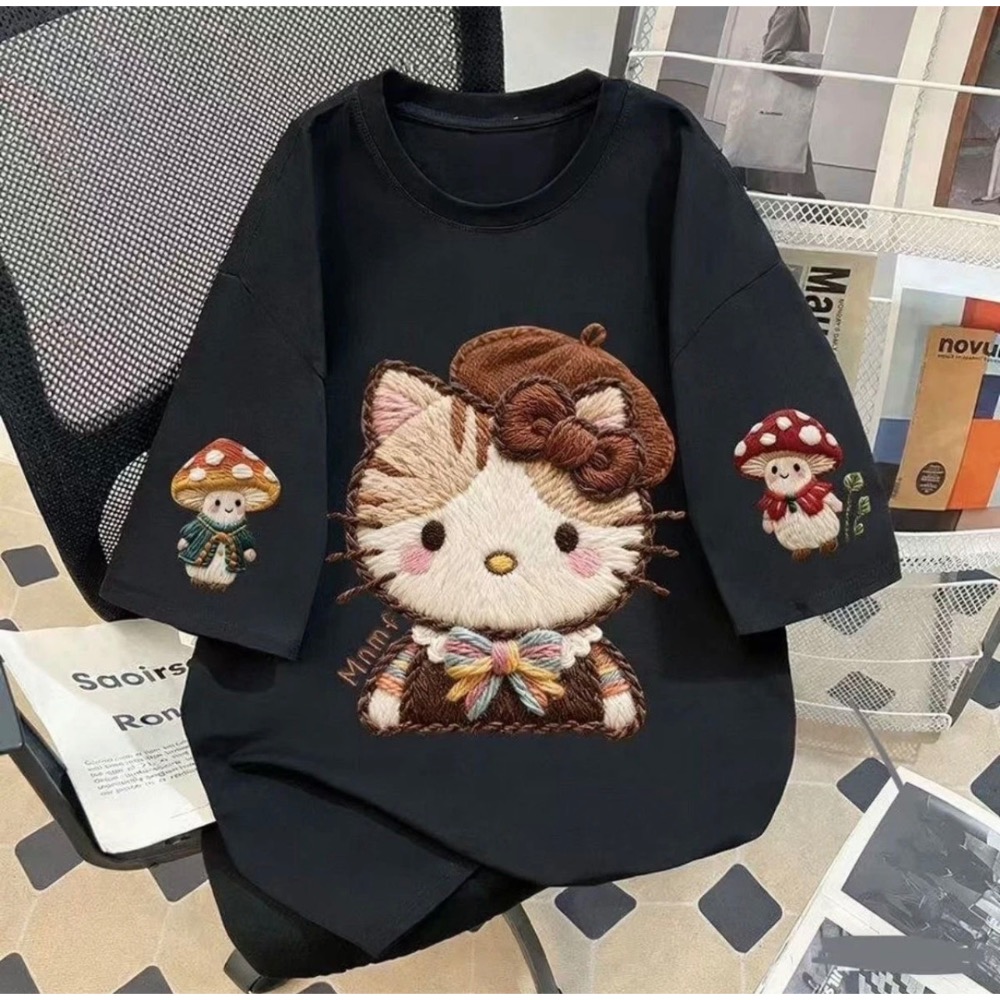 仿刺繡印花純棉上衣-規格圖2