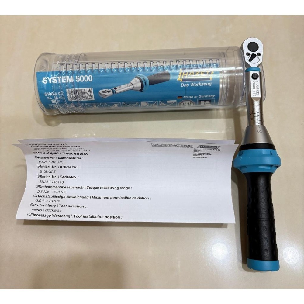 全新!現貨! HAZET 5108-3CT 2.5-25Nm 1/4＂兩分扭力扳手 精度3% 德國製-細節圖2