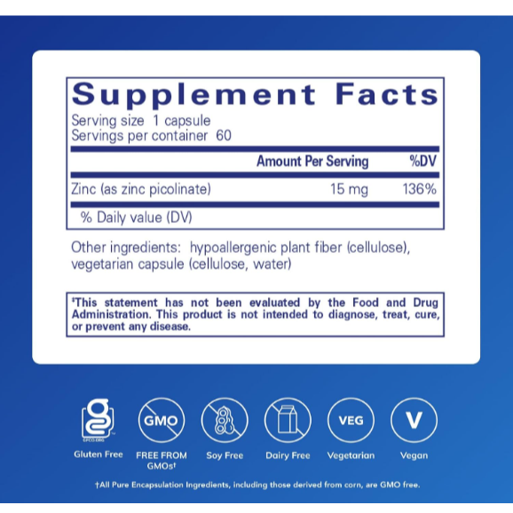 Pure Encapsulations 鋅 15毫克 60 粒膠囊 委任代購-細節圖2