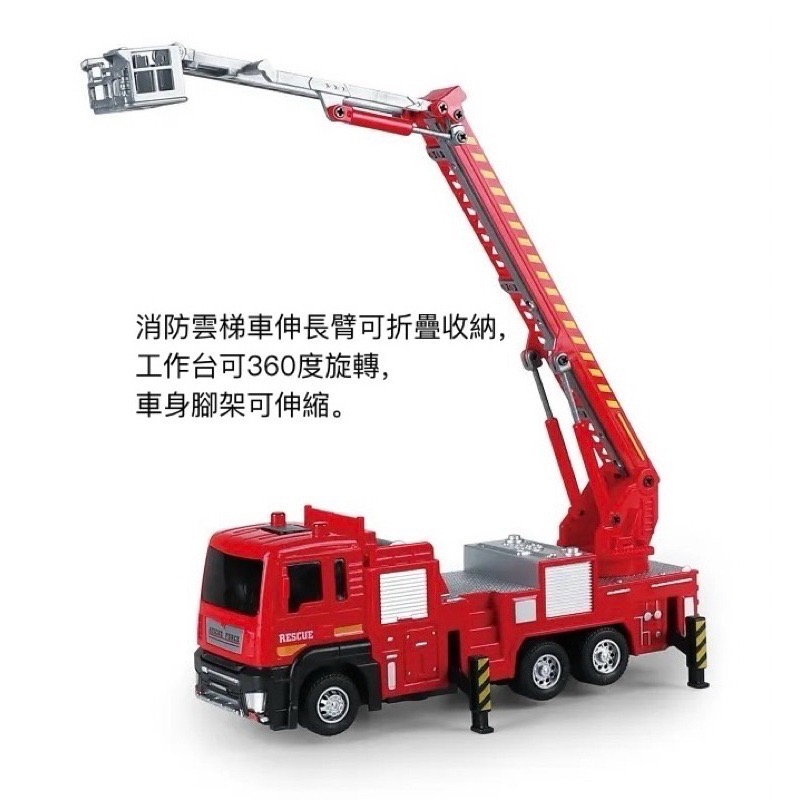 【童話工坊】高仿真聲光迴力車系列-噴水雲梯車、消防雲梯車、消防車噴水車、水泥攪拌車、工程吊車、挖土機 聲光迴力車多款-細節圖2