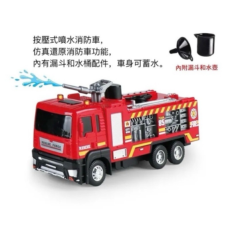 【童話工坊】高仿真聲光迴力車系列-噴水雲梯車、消防雲梯車、消防車噴水車、水泥攪拌車、工程吊車、挖土機 聲光迴力車多款-細節圖3
