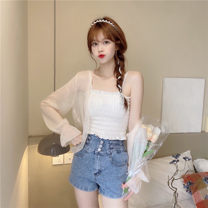 版版自留推薦款。女裝系列👩夏天薄款 雪紡 防曬 外罩 外套 仙氣滿滿。杏色-細節圖2