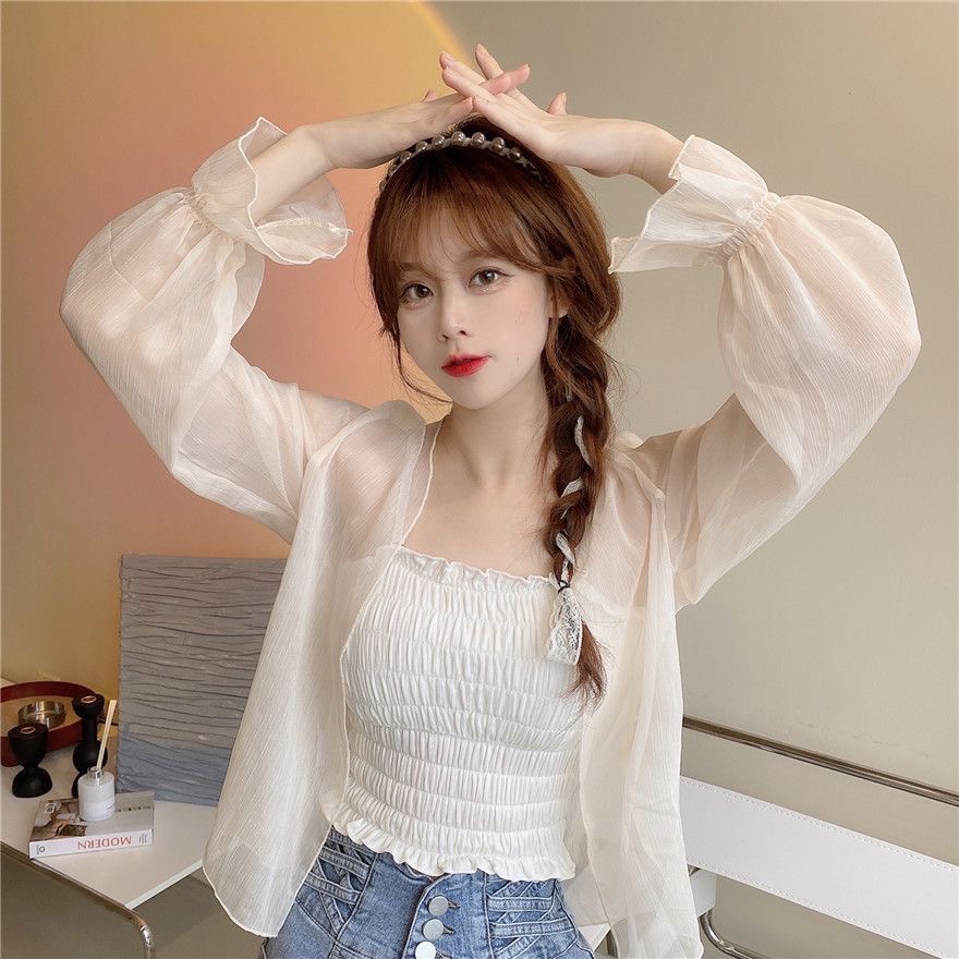 版版自留推薦款。女裝系列👩夏天薄款 雪紡 防曬 外罩 外套 仙氣滿滿。杏色-細節圖4