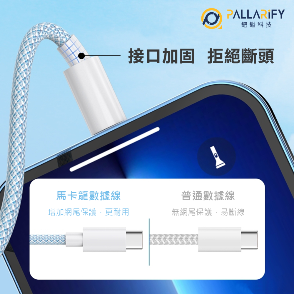 Pallarify 鈀鎰科技【編織快充充電線】Type C to Type C、Type C To USB-150cm-細節圖3