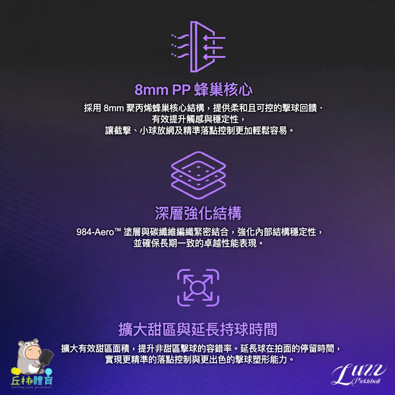 丘林體育Chilling | LUZZ 匹克球 | Glider 滑翔機 | 匹克球拍 Chris 簽名版Hybrid-細節圖4