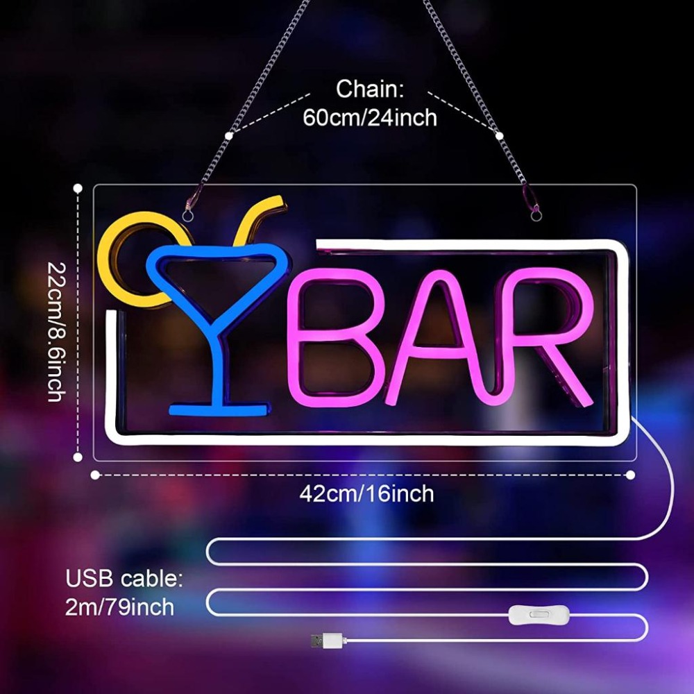 🍸粉紅ＢＡＲ 招牌霓虹燈🍸房間佈置 電競房 背景牆 霓虹燈 牆壁佈置 裝飾小物 情境燈 氣氛燈 氛圍燈 廣告招牌 吧台-細節圖2