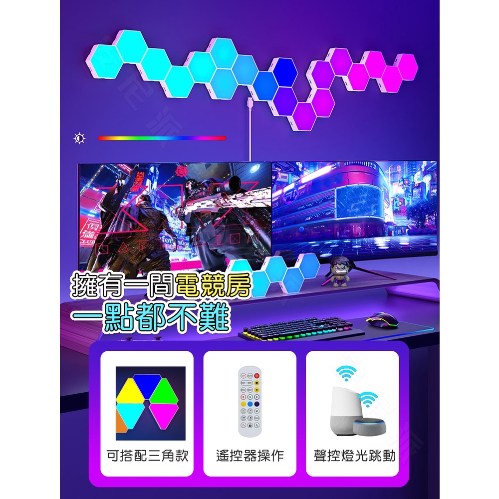 最強電競燈《RGB智能量子燈》聲控跳動 蜂巢燈 氣氛燈 電競燈 霓虹燈 六角燈 氛圍燈 奇光板 幻彩燈 牆壁燈 量子燈-細節圖5