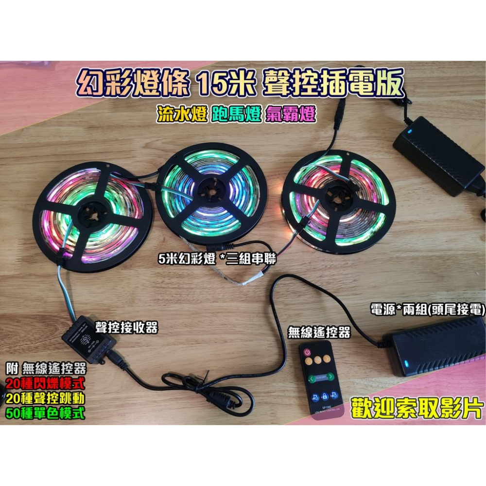 2024最新款《聲控跳動 幻彩燈條 派對夜店燈》USB款 插電款 聲控跳動 RGB燈條 流水燈 電競燈 跑馬燈 派對燈-細節圖6