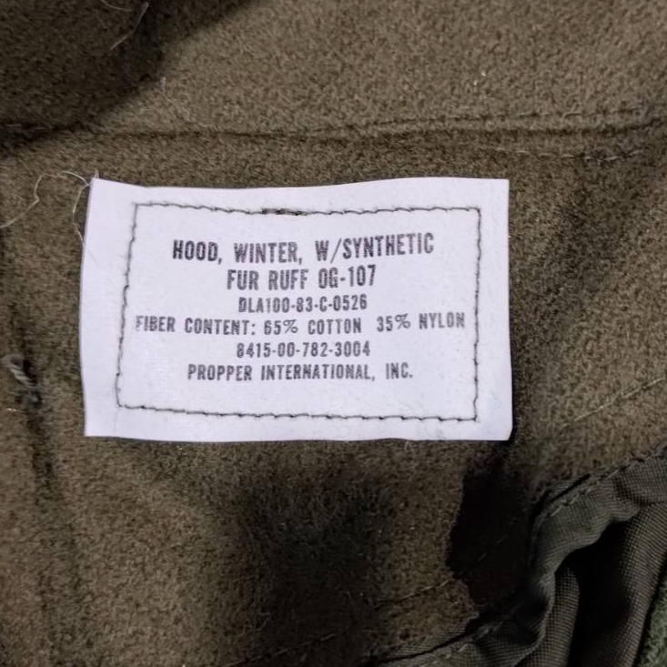 美軍公發 M65 PARKA 白毛 化纖 帽 庫存新品-細節圖2